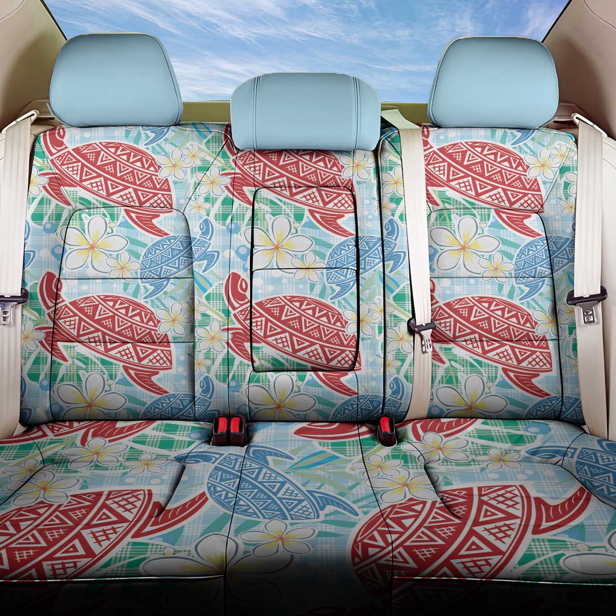 Palaka with Honu and Plumeria Back Car Seat Cover Hawaiian Heritage Spirit - Polynesian Pride