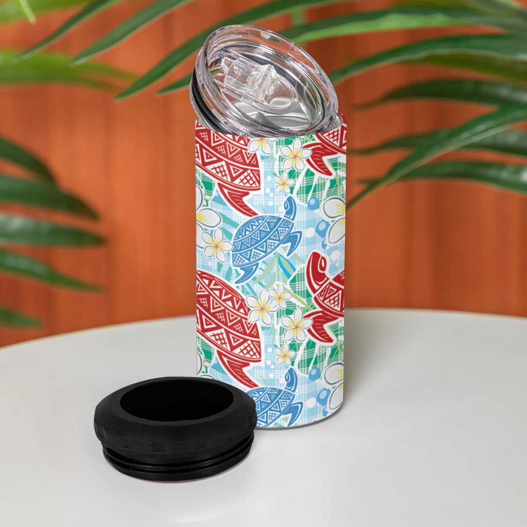 Palaka with Honu and Plumeria 4 in 1 Can Cooler Tumbler Hawaiian Heritage Spirit - Polynesian Pride