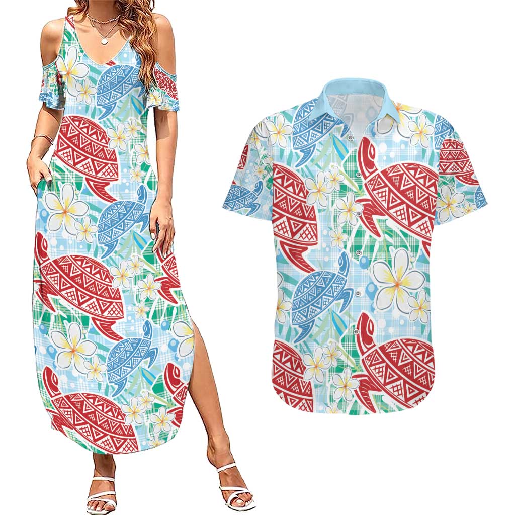 Palaka with Honu and Plumeria Couples Matching Summer Maxi Dress and Hawaiian Shirt Hawaiian Heritage Spirit - Polynesian Pride