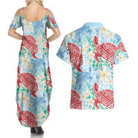 Palaka with Honu and Plumeria Couples Matching Summer Maxi Dress and Hawaiian Shirt Hawaiian Heritage Spirit - Polynesian Pride