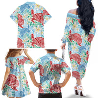 Palaka with Honu and Plumeria Family Matching Off The Shoulder Long Sleeve Dress and Hawaiian Shirt Hawaiian Heritage Spirit - Polynesian Pride