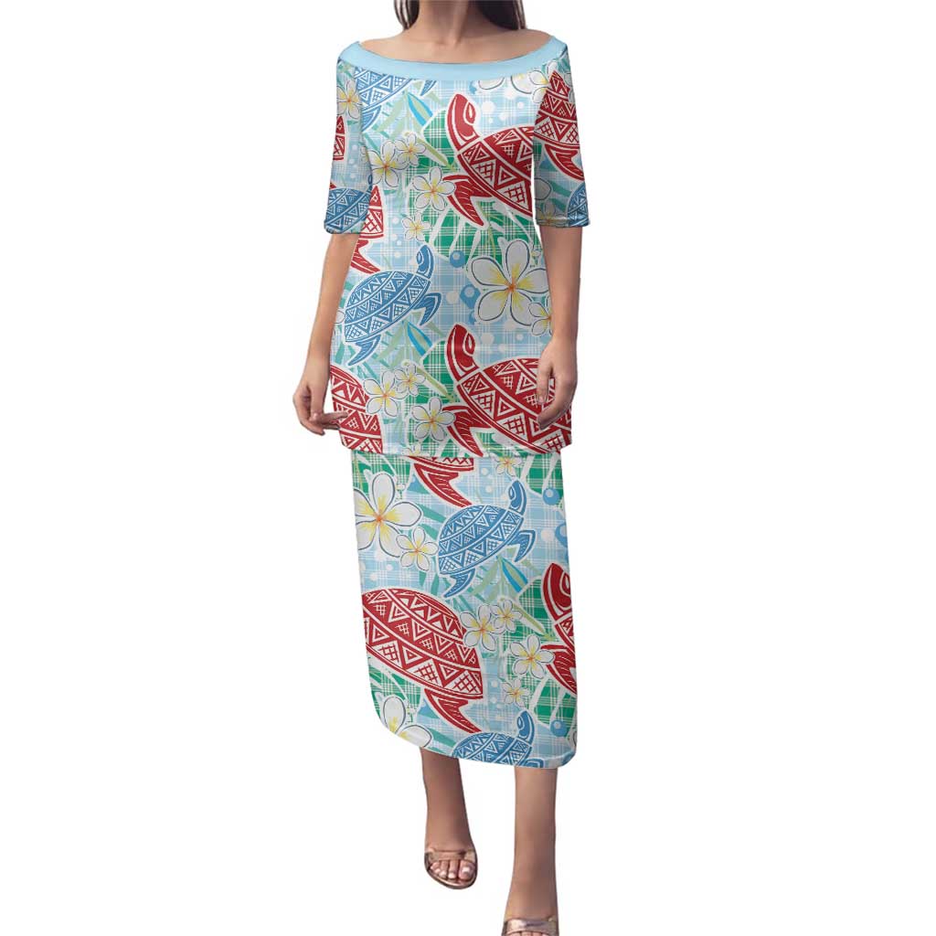 Palaka with Honu and Plumeria Family Matching Puletasi and Hawaiian Shirt Hawaiian Heritage Spirit - Polynesian Pride