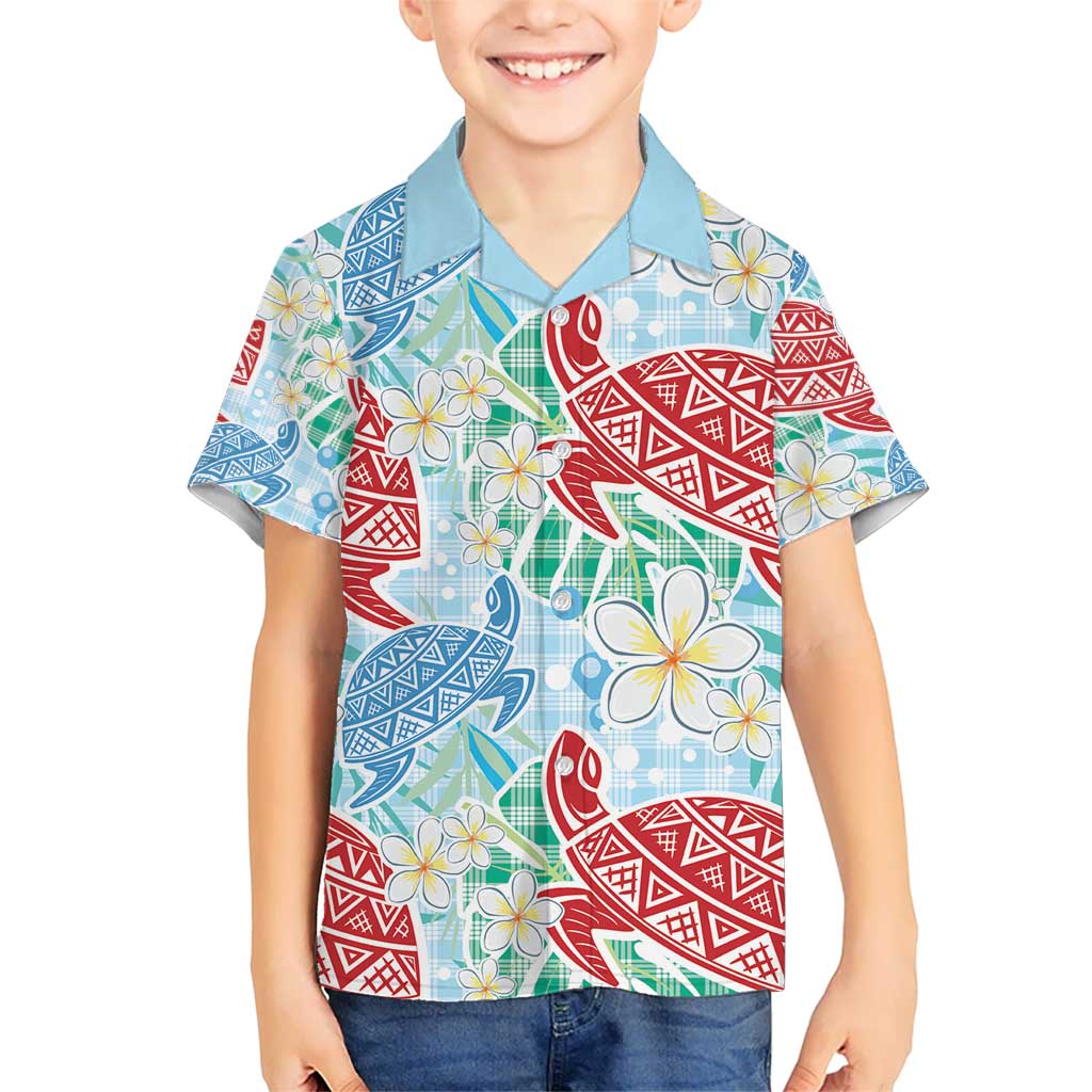 Palaka with Honu and Plumeria Kid Hawaiian Shirt Hawaiian Heritage Spirit - Polynesian Pride