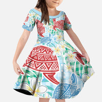 Palaka with Honu and Plumeria Kid Short Sleeve Dress Hawaiian Heritage Spirit - Polynesian Pride