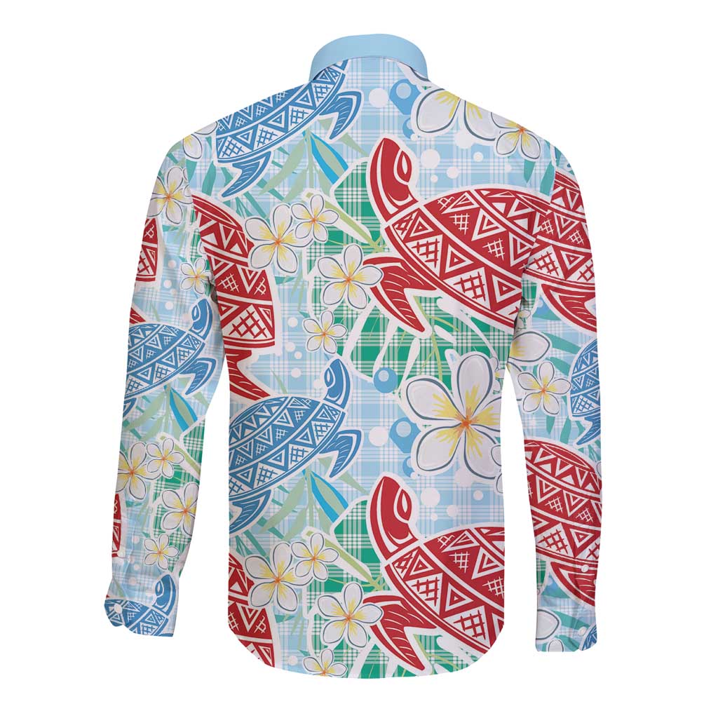 Palaka with Honu and Plumeria Long Sleeve Button Shirt Hawaiian Heritage Spirit LT9 - Polynesian Pride