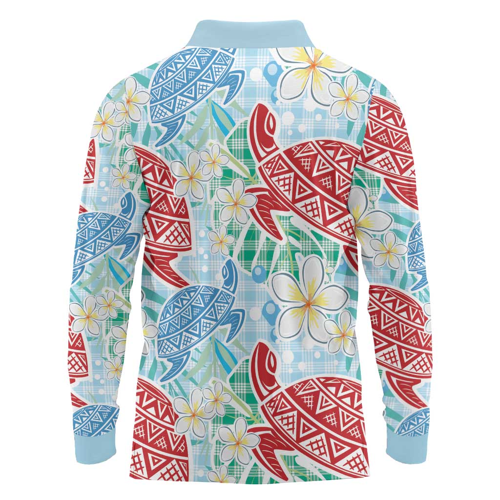 Palaka with Honu and Plumeria Long Sleeve Polo Shirt Hawaiian Heritage Spirit - Polynesian Pride