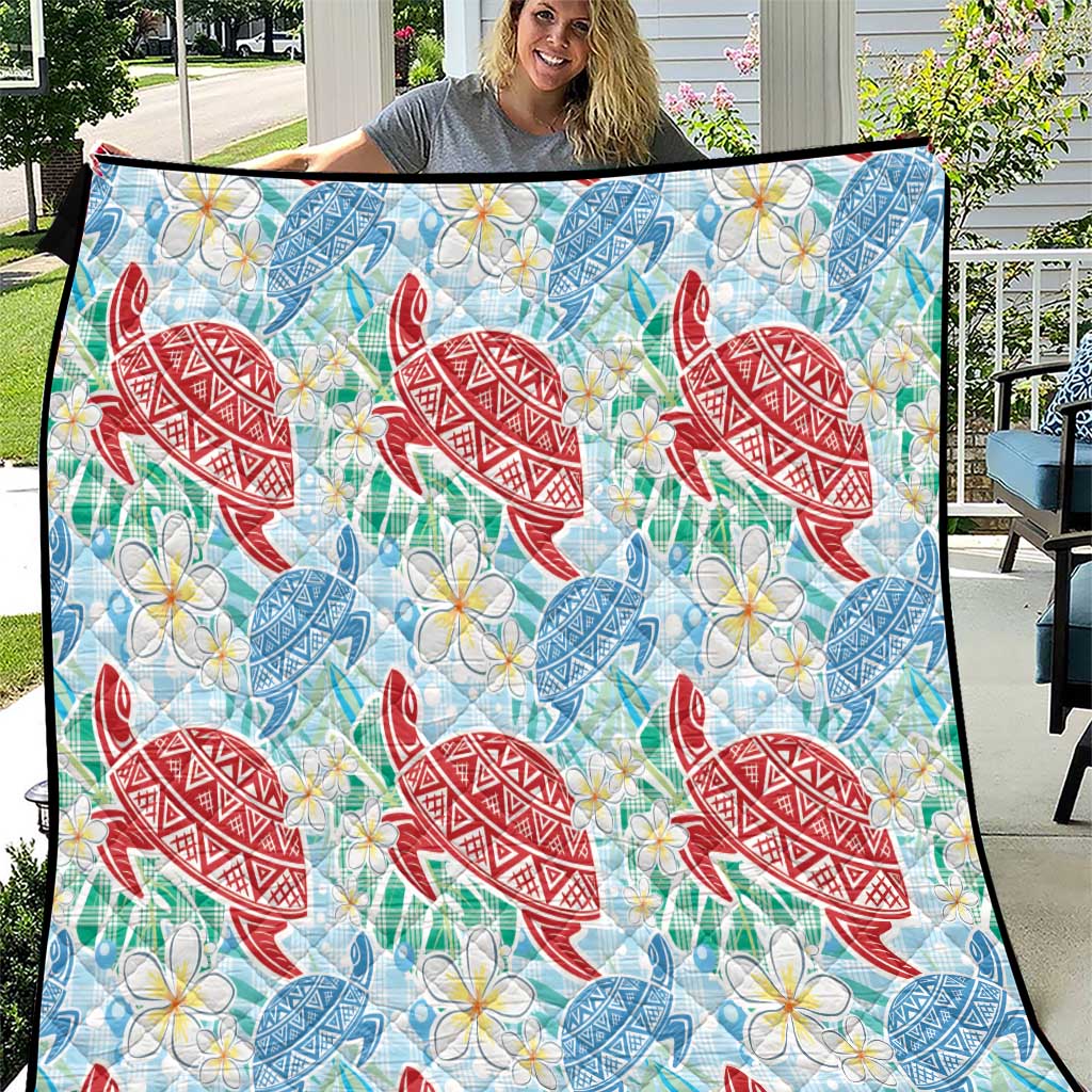 Palaka with Honu and Plumeria Quilt Hawaiian Heritage Spirit LT9 Blue - Polynesian Pride