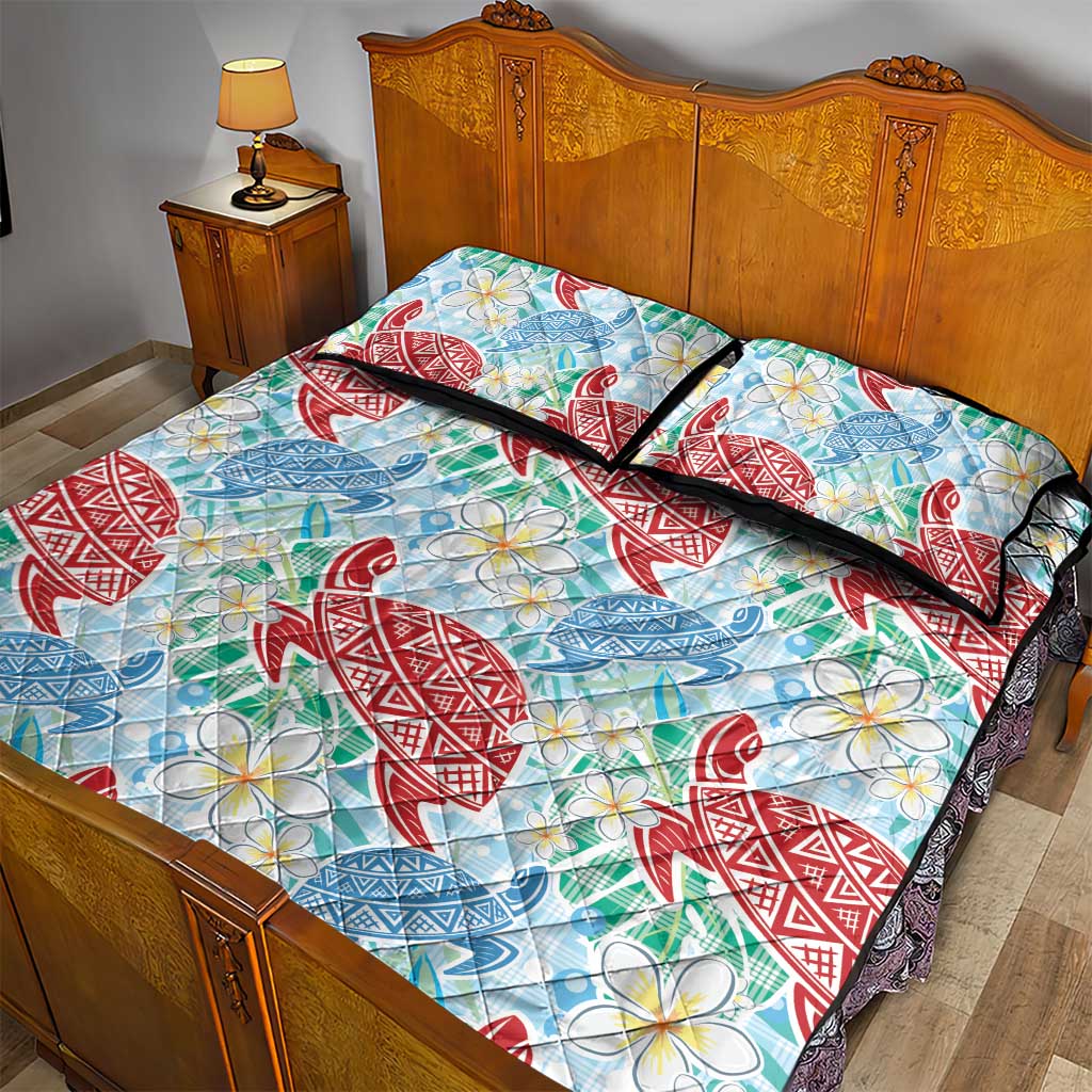 Palaka with Honu and Plumeria Quilt Bed Set Hawaiian Heritage Spirit - Polynesian Pride