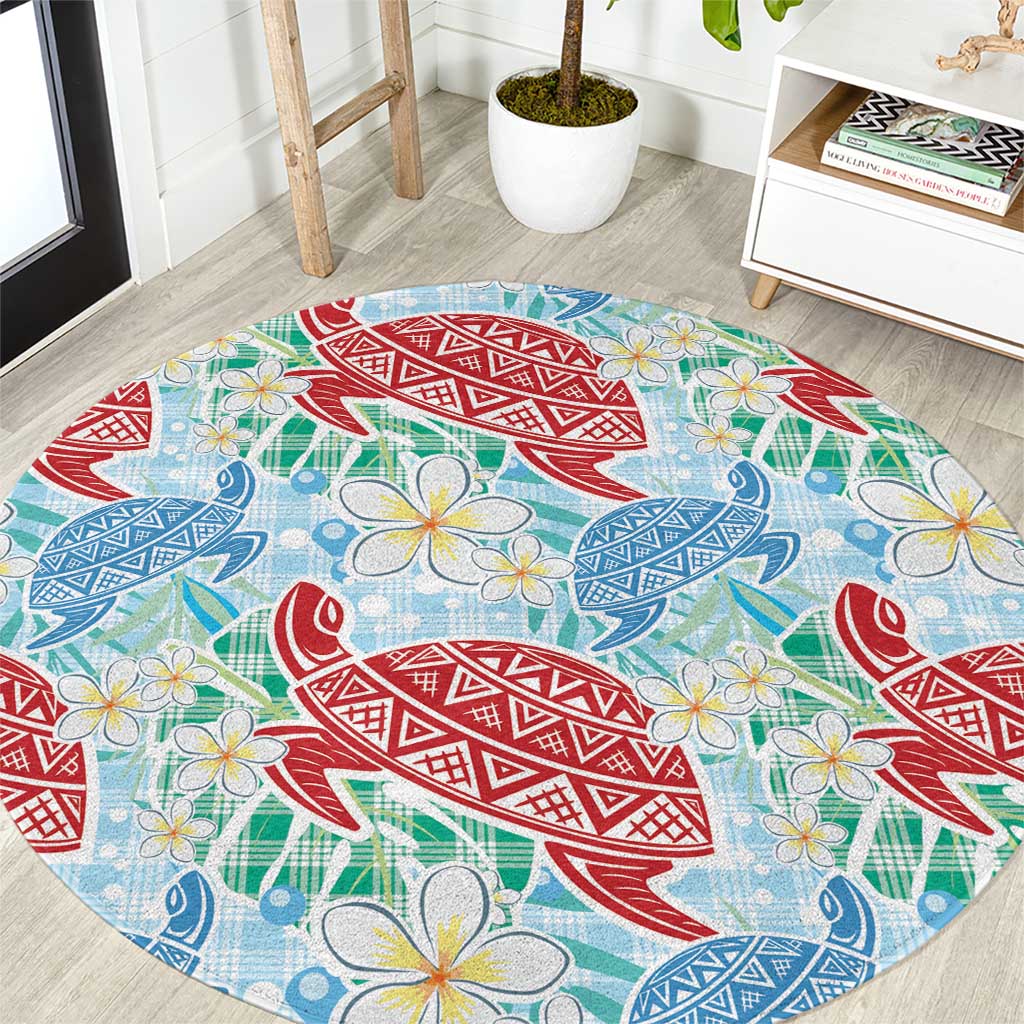 Palaka with Honu and Plumeria Round Carpet Hawaiian Heritage Spirit LT9 Blue - Polynesian Pride