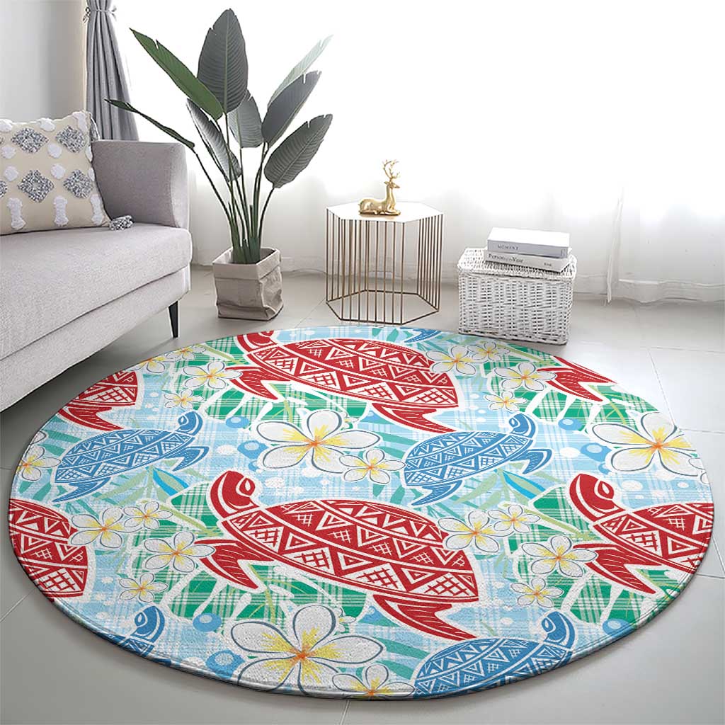 Palaka with Honu and Plumeria Round Carpet Hawaiian Heritage Spirit - Polynesian Pride
