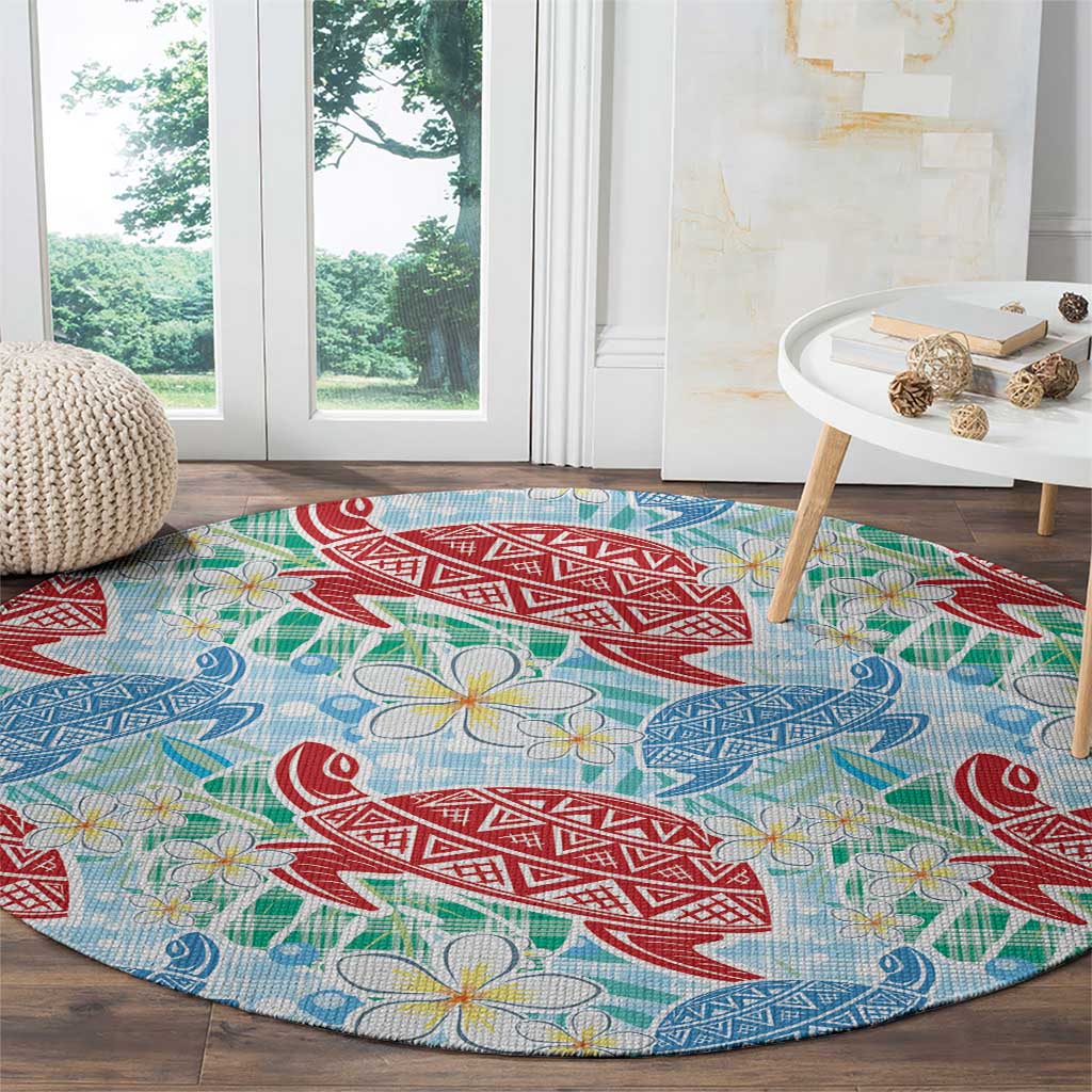 Palaka with Honu and Plumeria Round Carpet Hawaiian Heritage Spirit - Polynesian Pride