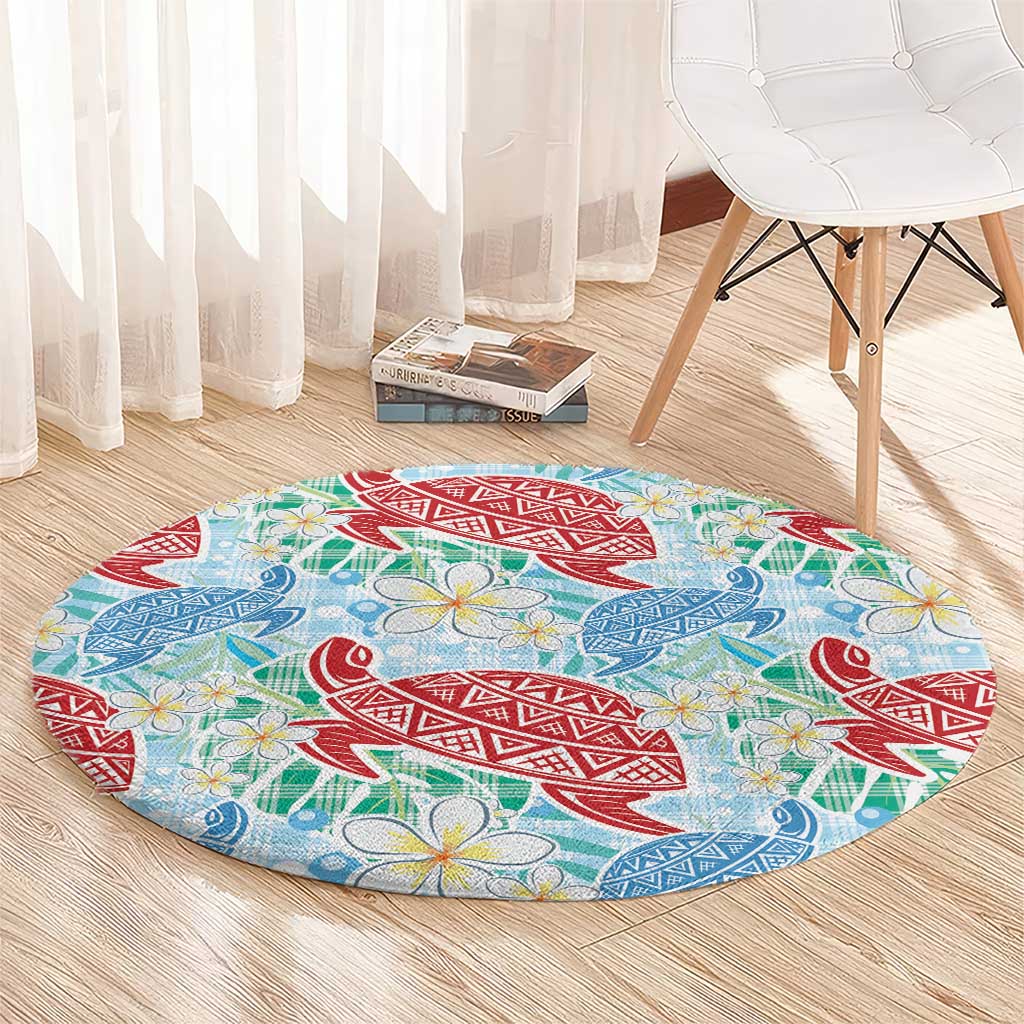 Palaka with Honu and Plumeria Round Carpet Hawaiian Heritage Spirit - Polynesian Pride