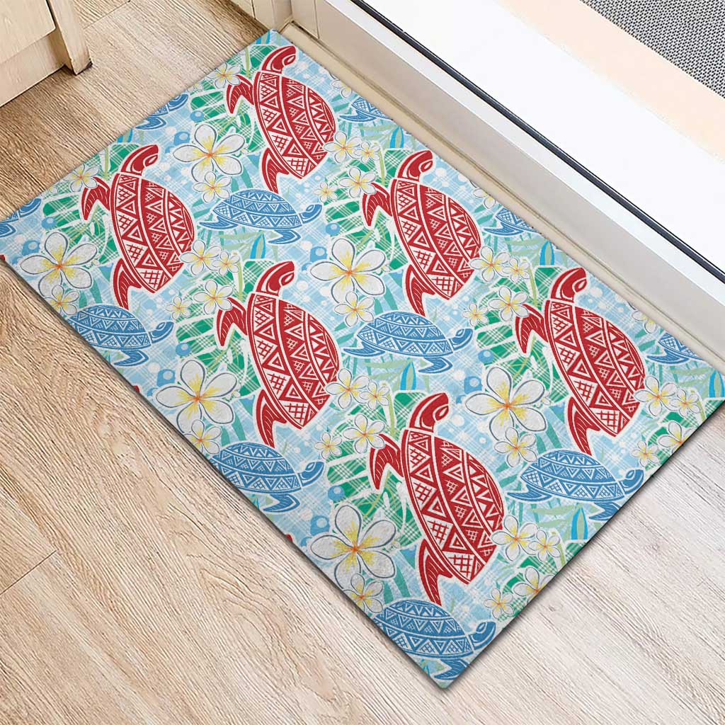 Palaka with Honu and Plumeria Rubber Doormat Hawaiian Heritage Spirit - Polynesian Pride