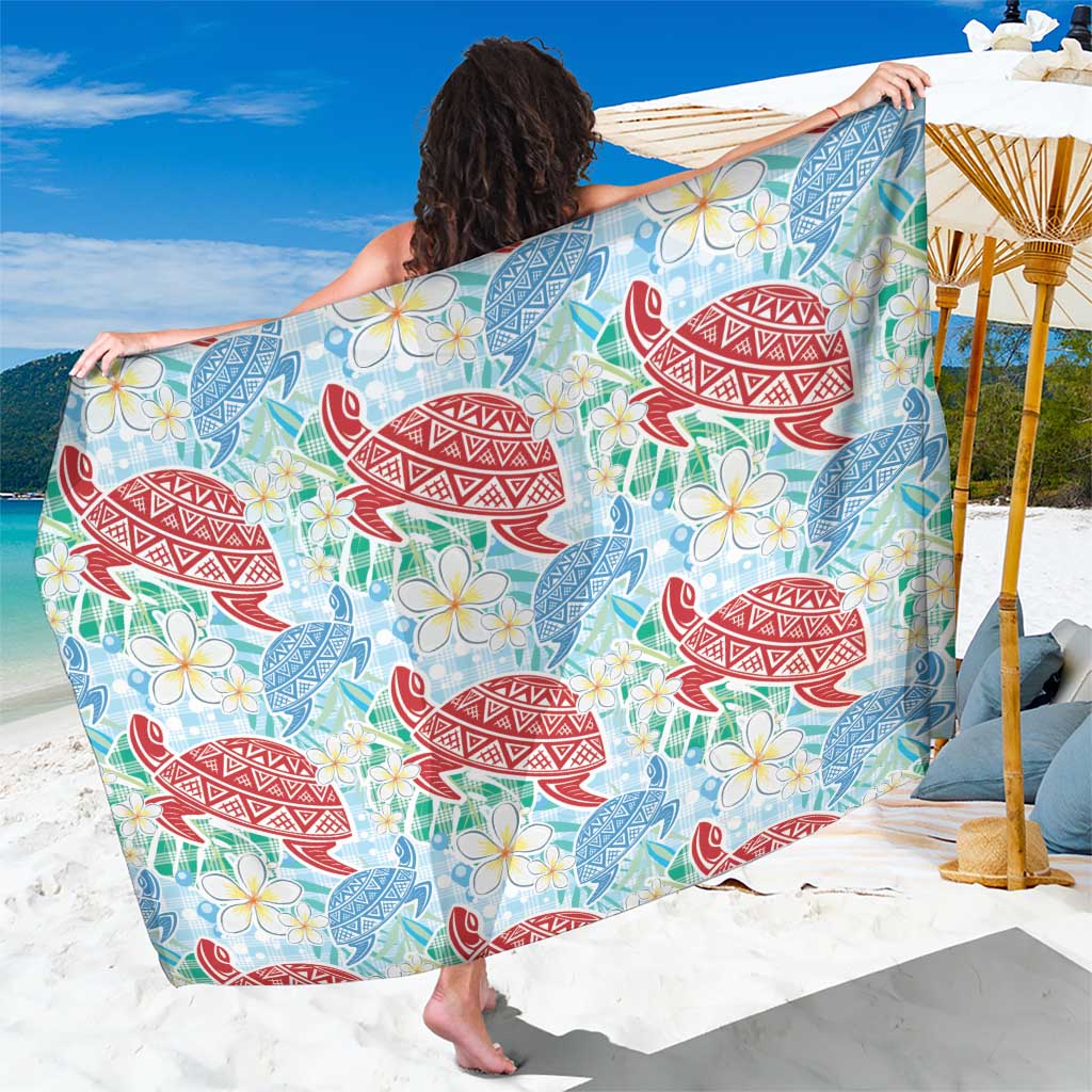 Palaka with Honu and Plumeria Sarong Hawaiian Heritage Spirit LT9 One Size 44 x 66 inches Blue - Polynesian Pride