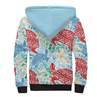 Palaka with Honu and Plumeria Sherpa Hoodie Hawaiian Heritage Spirit - Polynesian Pride