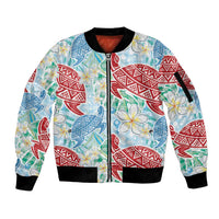Palaka with Honu and Plumeria Sleeve Zip Bomber Jacket Hawaiian Heritage Spirit - Polynesian Pride