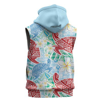 Palaka with Honu and Plumeria Sleeveless Zip Hoodie Hawaiian Heritage Spirit - Polynesian Pride