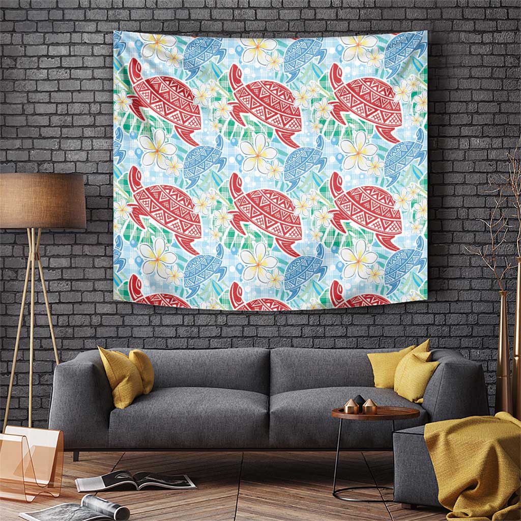 Palaka with Honu and Plumeria Tapestry Hawaiian Heritage Spirit LT9 Blue - Polynesian Pride