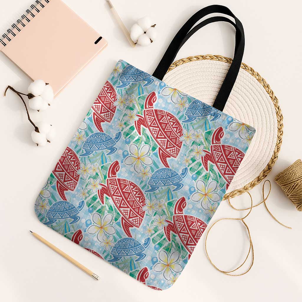 Palaka with Honu and Plumeria Tote Bag Hawaiian Heritage Spirit LT9 Black Strap One Size Blue - Polynesian Pride