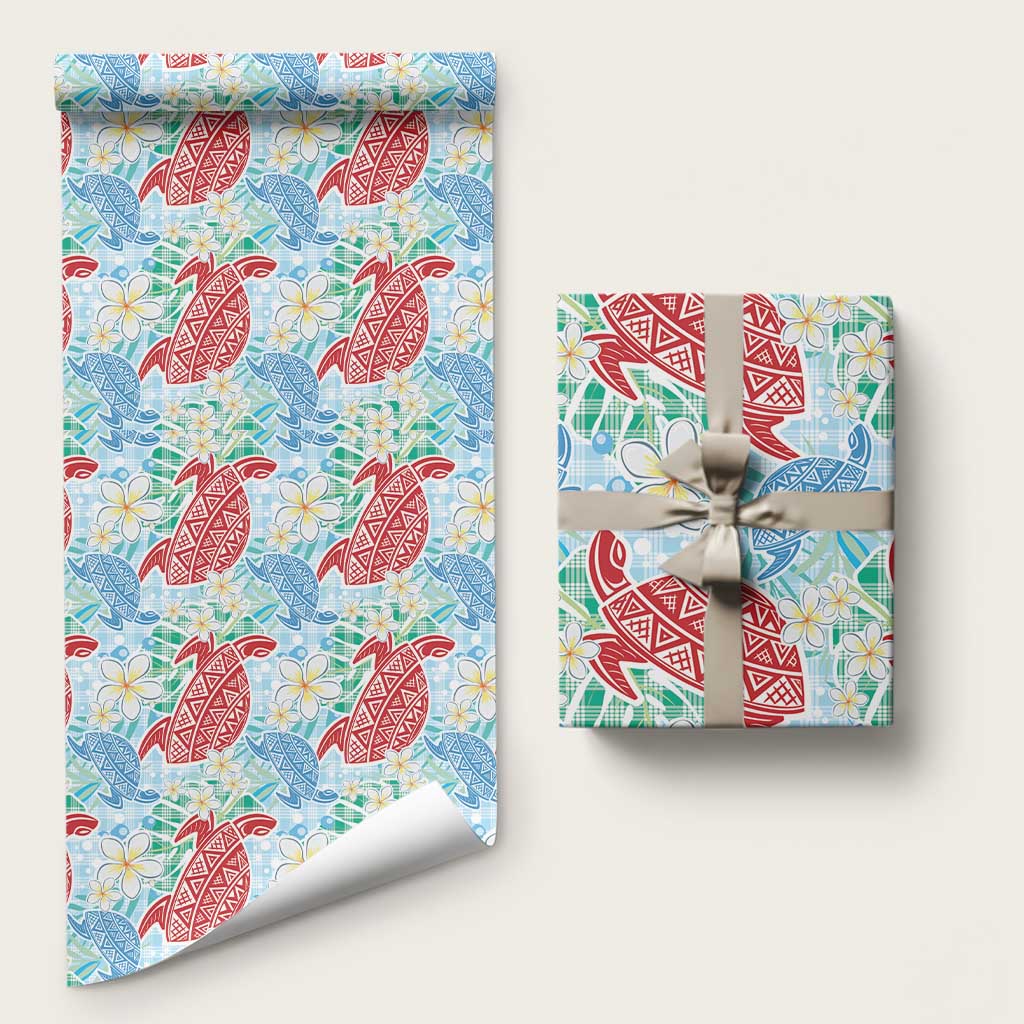 Palaka with Honu and Plumeria Wrapping Paper Hawaiian Heritage Spirit LT9 58" × 23" Blue - Polynesian Pride