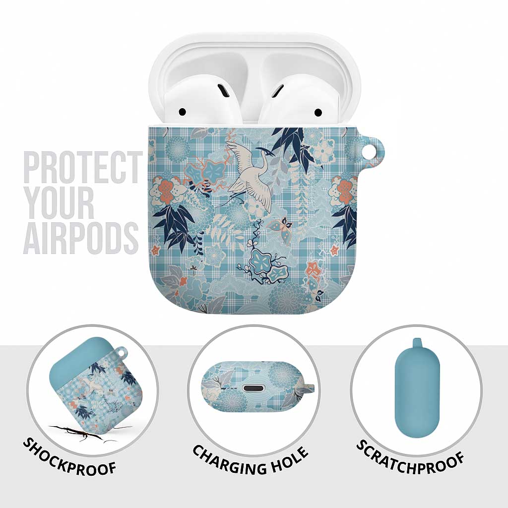 Blue Palaka Crane and Flowers AirPods Case Japan Heritage Spirit - Polynesian Pride
