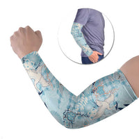 Blue Palaka Crane and Flowers Arm Sleeves Japan Heritage Spirit LT9 Set of 2 Blue - Polynesian Pride