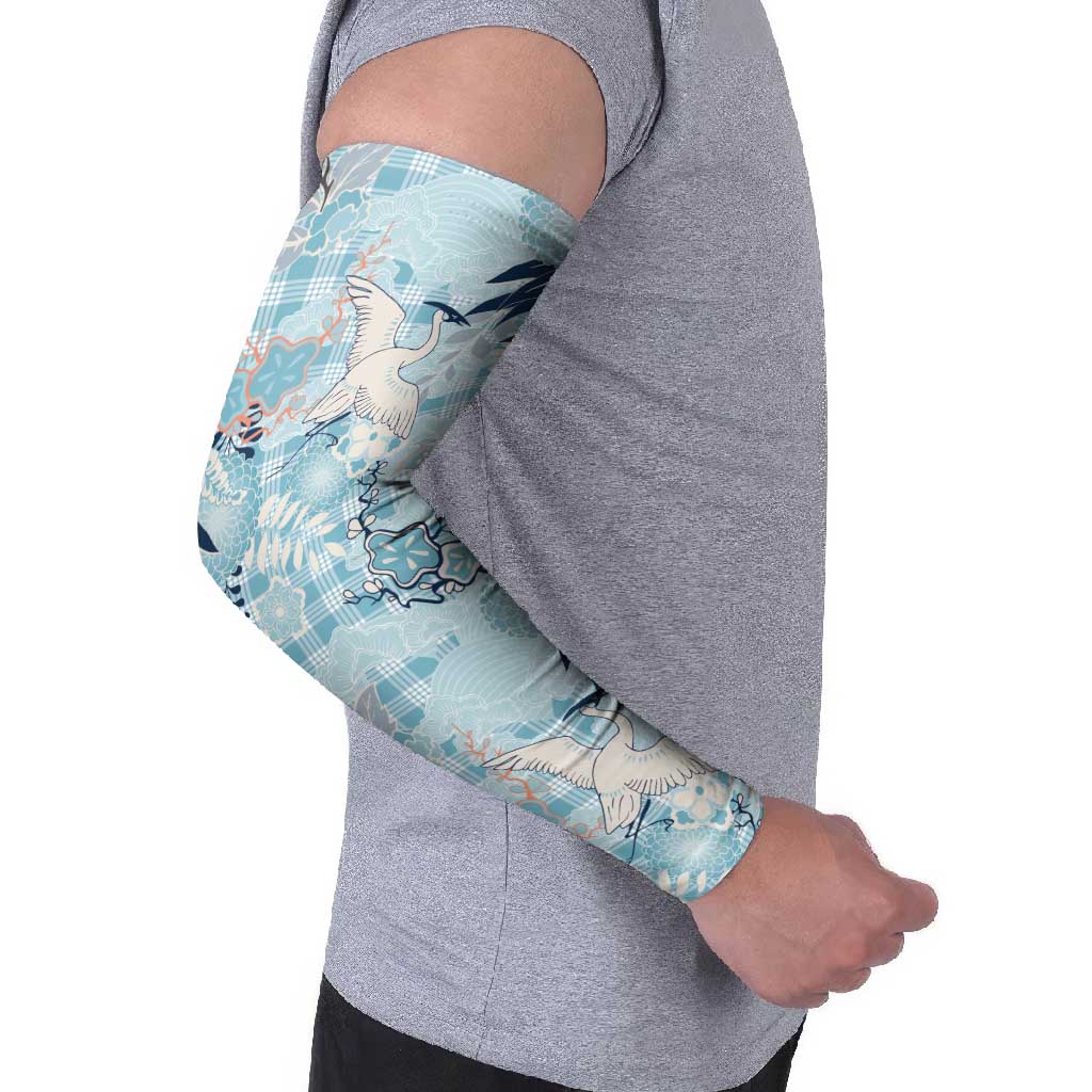 Blue Palaka Crane and Flowers Arm Sleeves Japan Heritage Spirit LT9 - Polynesian Pride