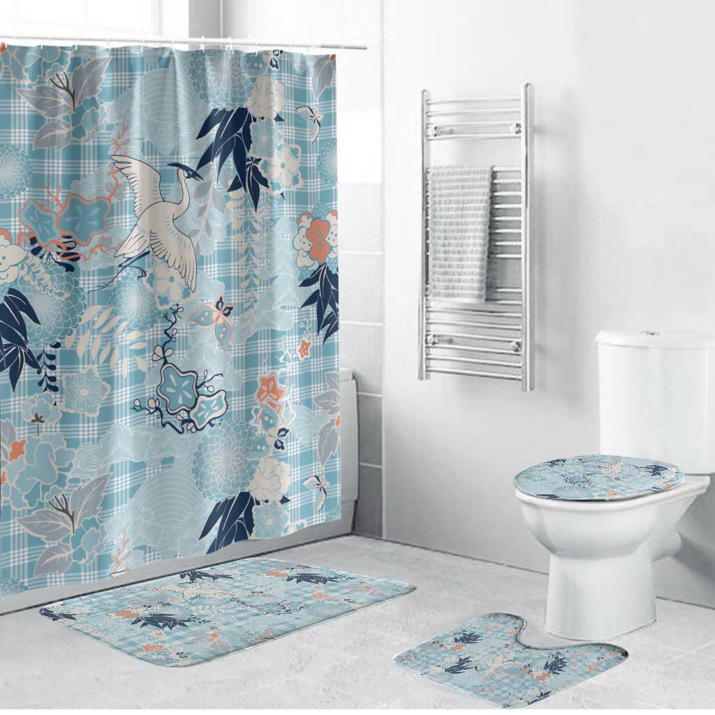 Blue Palaka Crane and Flowers Bathroom Set Japan Heritage Spirit LT9 Bathroom Set (4 pcs) Blue - Polynesian Pride