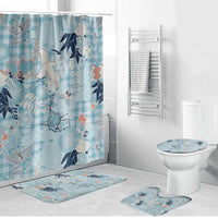 Blue Palaka Crane and Flowers Bathroom Set Japan Heritage Spirit - Polynesian Pride