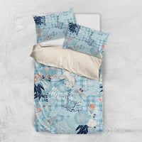 Blue Palaka Crane and Flowers Bedding Set Japan Heritage Spirit - Polynesian Pride