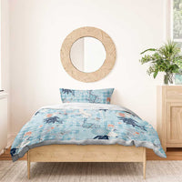 Blue Palaka Crane and Flowers Bedding Set Japan Heritage Spirit - Polynesian Pride