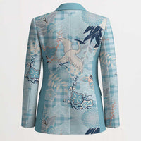 Blue Palaka Crane and Flowers Blazer Japan Heritage Spirit - Polynesian Pride