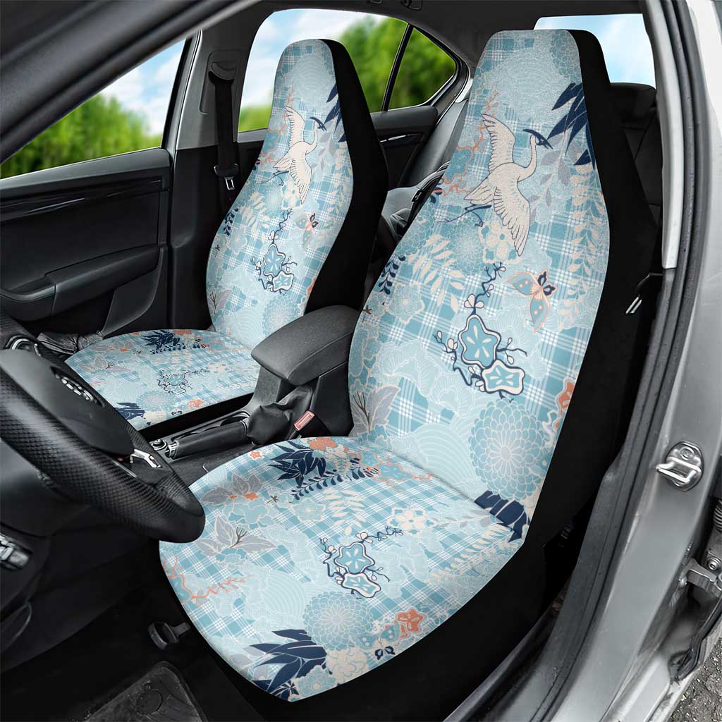 Blue Palaka Crane and Flowers Car Seat Cover Japan Heritage Spirit - Polynesian Pride