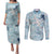 Blue Palaka Crane and Flowers Couples Matching Puletasi and Long Sleeve Button Shirt Japan Heritage Spirit - Polynesian Pride