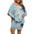 Blue Palaka Crane and Flowers Family Matching Off Shoulder Short Dress and Hawaiian Shirt Japan Heritage Spirit - Polynesian Pride