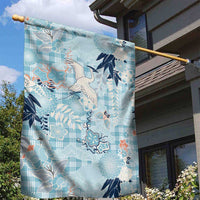 Blue Palaka Crane and Flowers Garden Flag Japan Heritage Spirit - Polynesian Pride