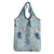 Blue Palaka Crane and Flowers Grocery Bag Japan Heritage Spirit - Polynesian Pride