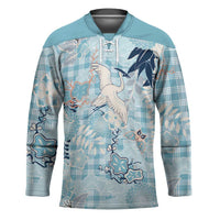 Blue Palaka Crane and Flowers Hockey Jersey Japan Heritage Spirit LT9 Unisex Blue - Polynesian Pride