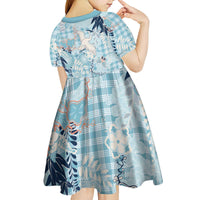 Blue Palaka Crane and Flowers Kid Short Sleeve Dress Japan Heritage Spirit - Polynesian Pride