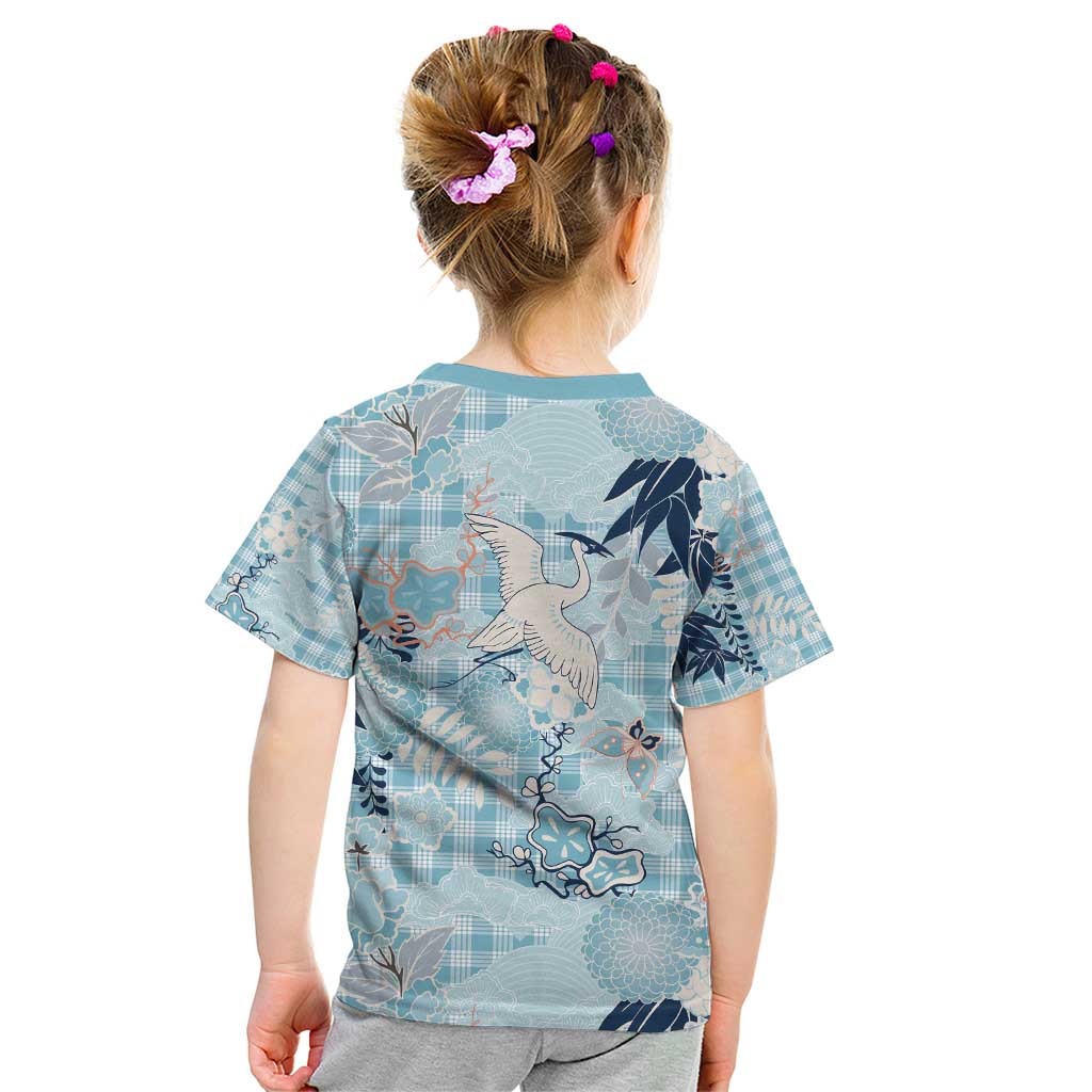 Blue Palaka Crane and Flowers Kid T Shirt Japan Heritage Spirit LT9 - Polynesian Pride