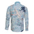 Blue Palaka Crane and Flowers Long Sleeve Button Shirt Japan Heritage Spirit - Polynesian Pride