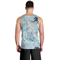 Blue Palaka Crane and Flowers Men Tank Top Japan Heritage Spirit - Polynesian Pride