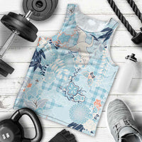 Blue Palaka Crane and Flowers Men Tank Top Japan Heritage Spirit - Polynesian Pride