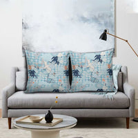 Blue Palaka Crane and Flowers Pillow Cover Japan Heritage Spirit - Polynesian Pride