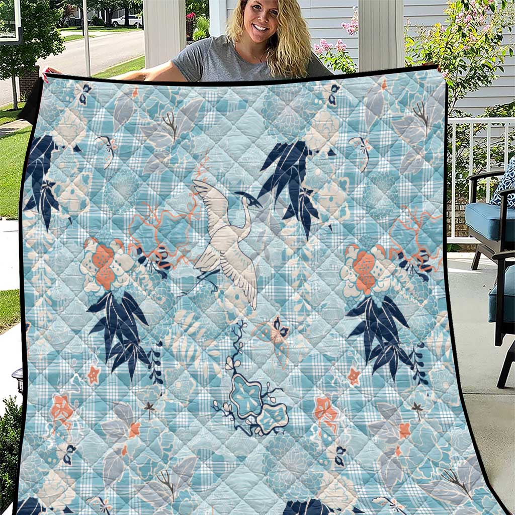 Blue Palaka Crane and Flowers Quilt Japan Heritage Spirit LT9 Blue - Polynesian Pride
