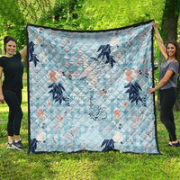 Blue Palaka Crane and Flowers Quilt Japan Heritage Spirit - Polynesian Pride