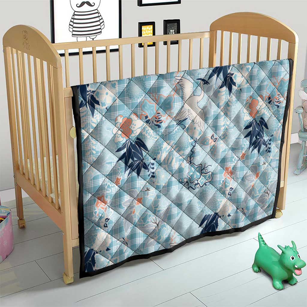 Blue Palaka Crane and Flowers Quilt Japan Heritage Spirit - Polynesian Pride