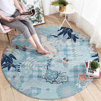 Blue Palaka Crane and Flowers Round Carpet Japan Heritage Spirit - Polynesian Pride