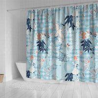 Blue Palaka Crane and Flowers Shower Curtain Japan Heritage Spirit - Polynesian Pride