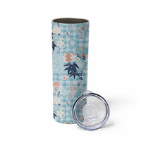 Blue Palaka Crane and Flowers Skinny Tumbler Japan Heritage Spirit - Polynesian Pride